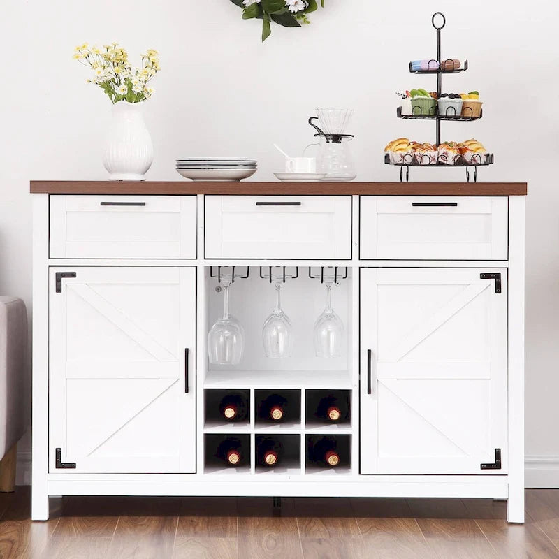 Wine Bar Cabinet, Sideboard with 3 Drawers and Cup Rack