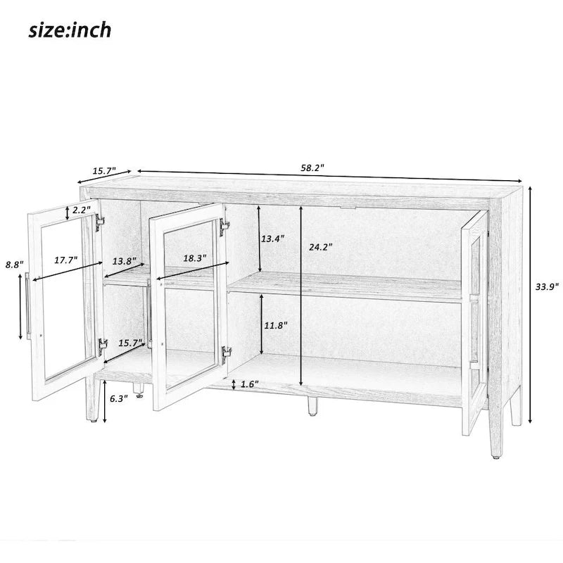 Wood Storage Cabinet with Three Tempered Glass Doors and Adjustable Shelf,Suitable for Living Room, Study and Entrance