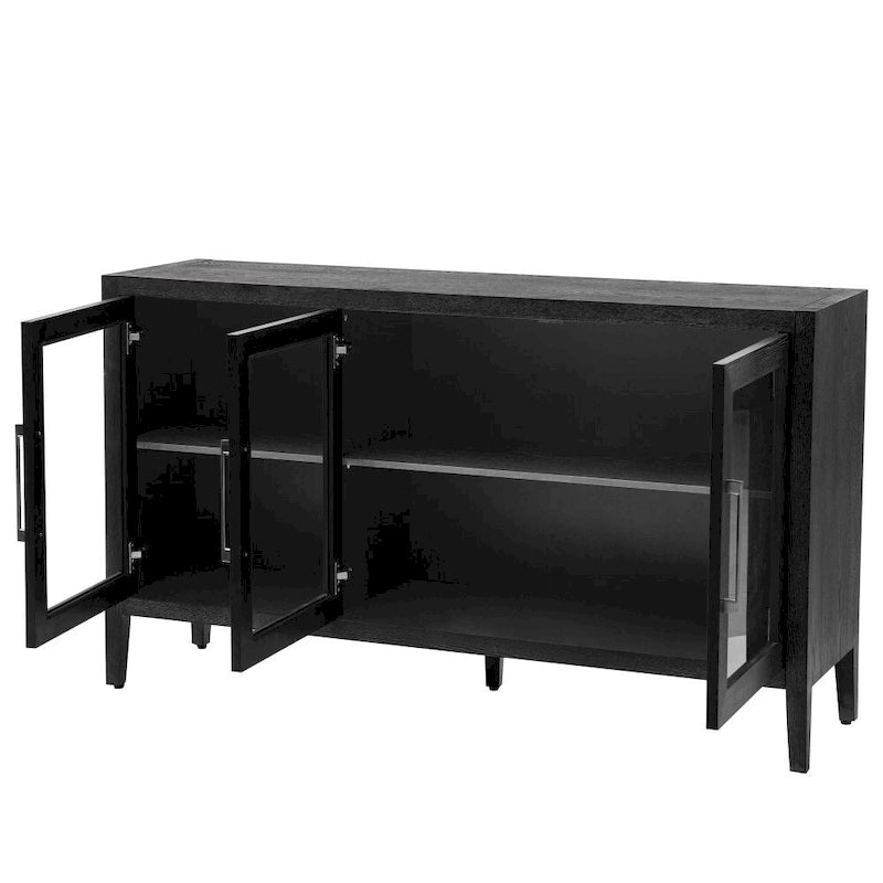 Wood Storage Cabinet with Three Tempered Glass Doors and Adjustable Shelf,Suitable for Living Room, Study and Entrance