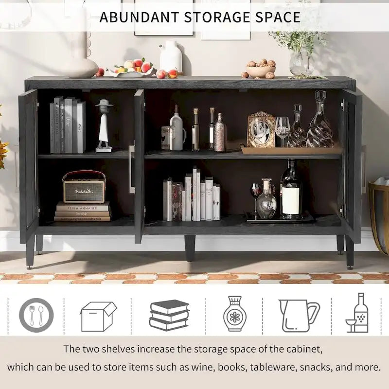 Wood Storage Cabinet with Three Tempered Glass Doors and Adjustable Shelf,Suitable for Living Room, Study and Entrance