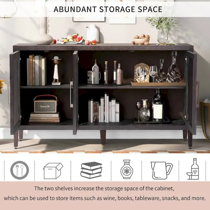 Wood Storage Cabinet with Three Tempered Glass Doors and Adjustable Shelf,Suitable for Living Room, Study and Entrance