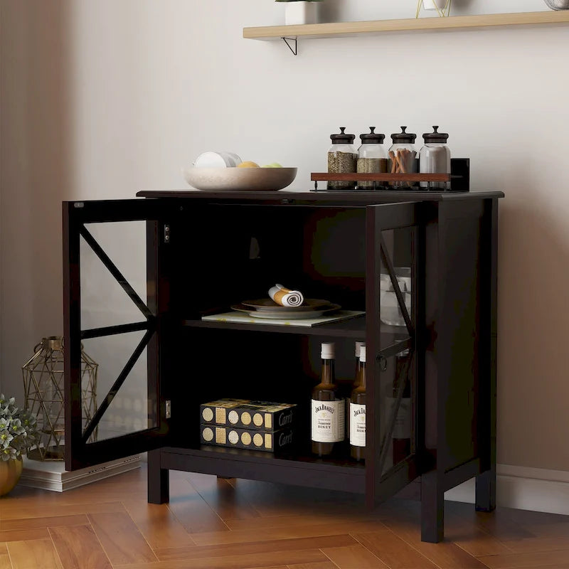 Kitchen cabinet with double glass doors