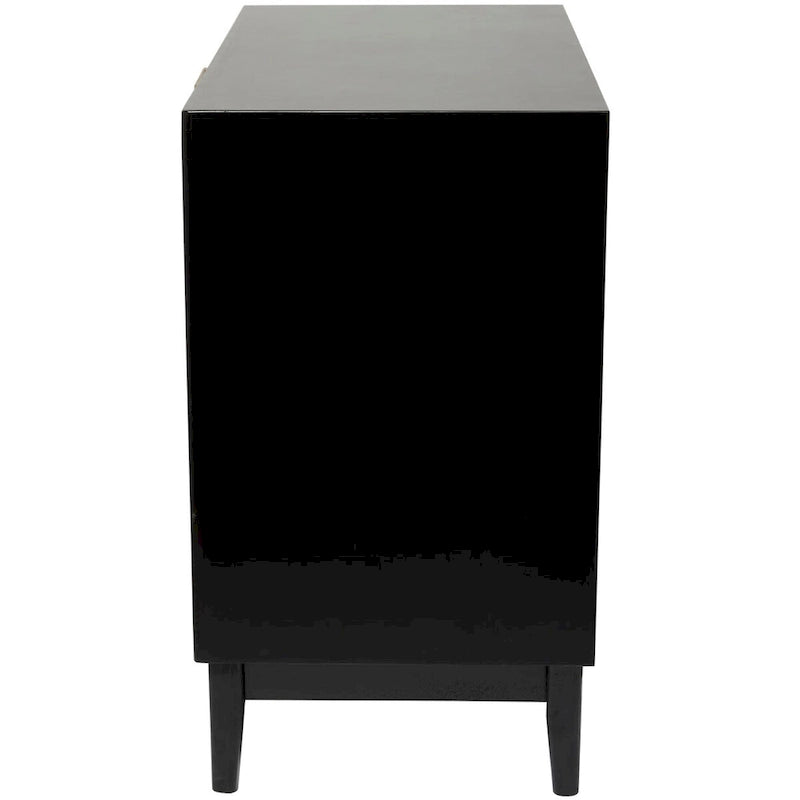 Wood 3-Drawer Cabinet with Cane Front Drawers and Gold Handles