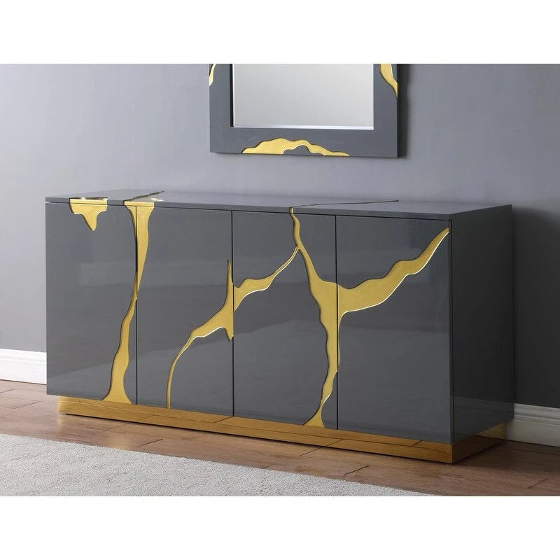 66-Inch High-Gloss 4-Door Sideboard with Adjustable Shelves