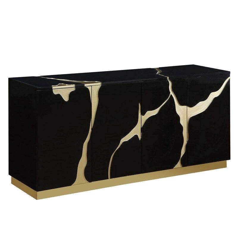 66-Inch High-Gloss 4-Door Sideboard with Adjustable Shelves