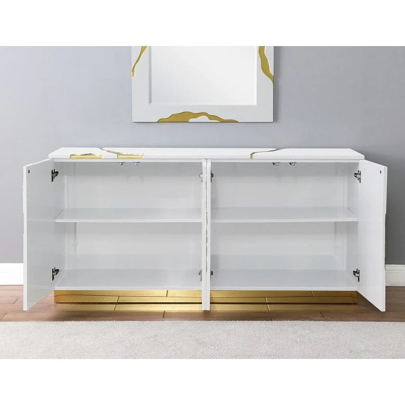 66-Inch High-Gloss 4-Door Sideboard with Adjustable Shelves