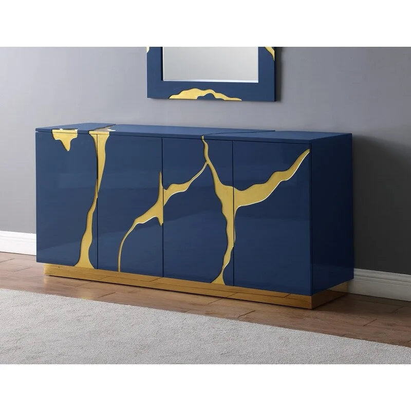 66-Inch High-Gloss 4-Door Sideboard with Adjustable Shelves