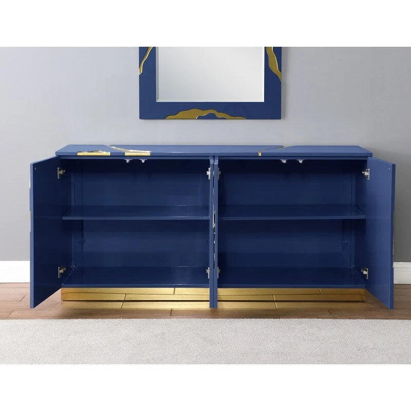 66-Inch High-Gloss 4-Door Sideboard with Adjustable Shelves