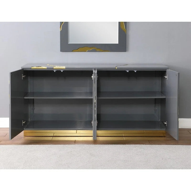 66-Inch High-Gloss 4-Door Sideboard with Adjustable Shelves