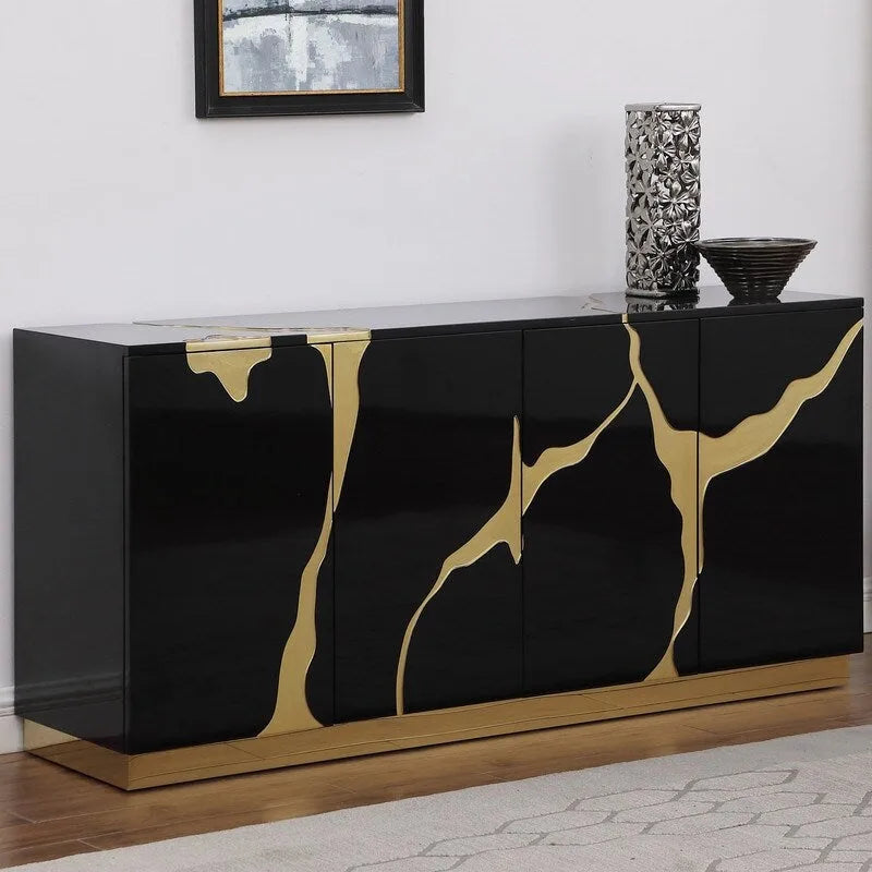 66-Inch High-Gloss 4-Door Sideboard with Adjustable Shelves