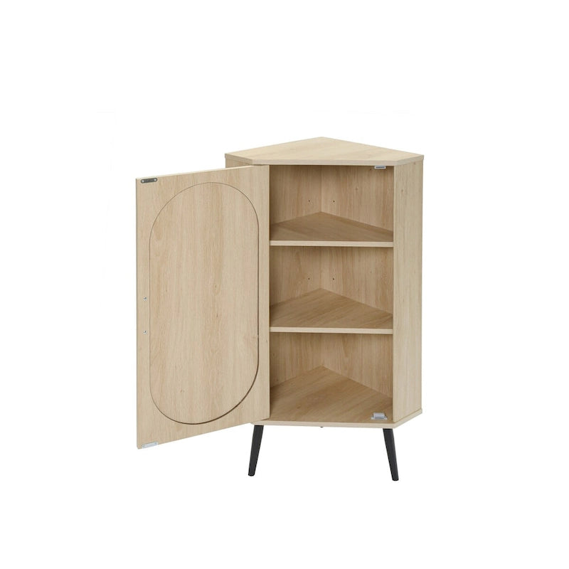 Rattan Door Freestanding Corner Cabinet