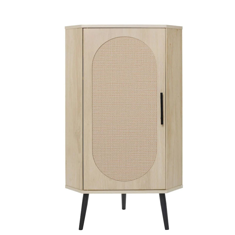 Rattan Door Freestanding Corner Cabinet