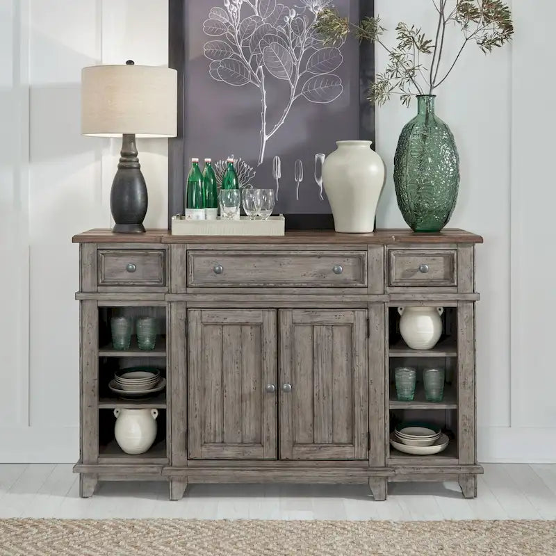 Breakfront Server in Distressed White or Grey