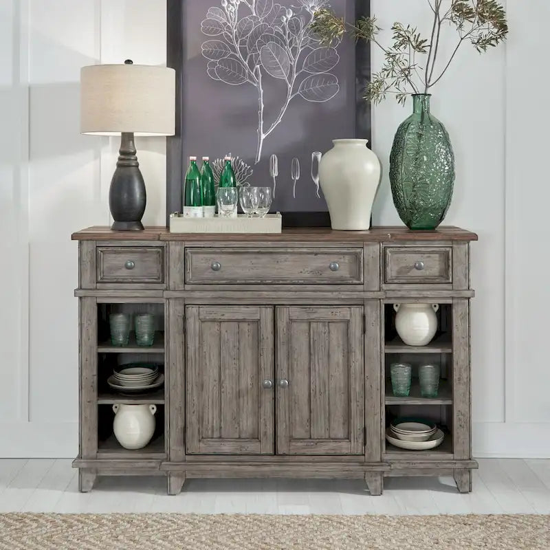 Breakfront Server in Distressed White or Grey