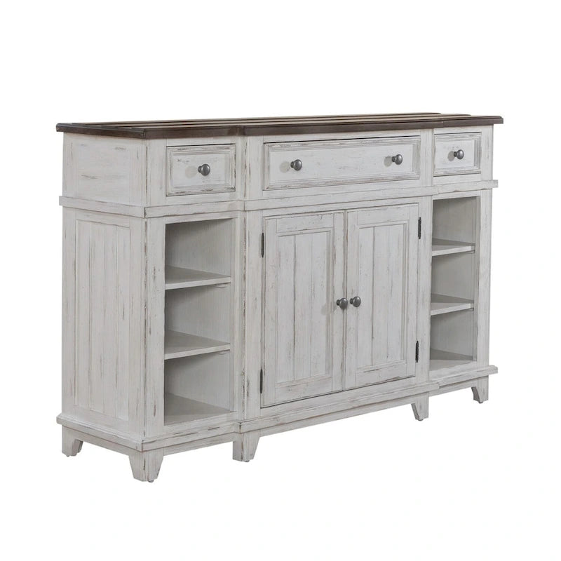 Breakfront Server in Distressed White or Grey