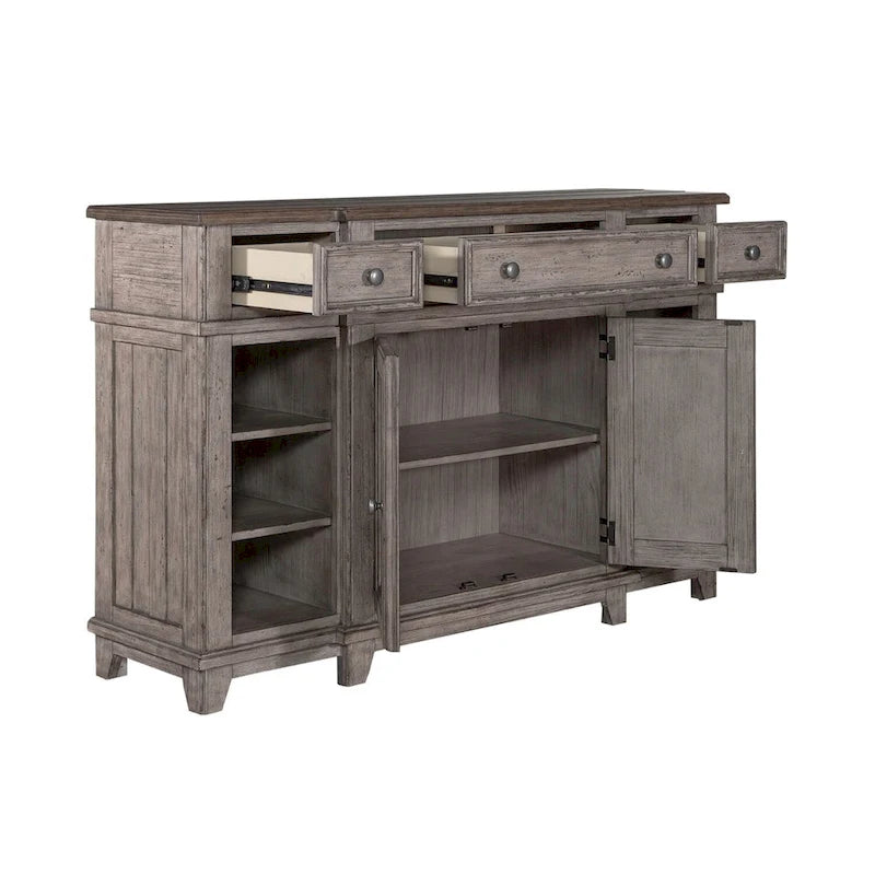 Breakfront Server in Distressed White or Grey