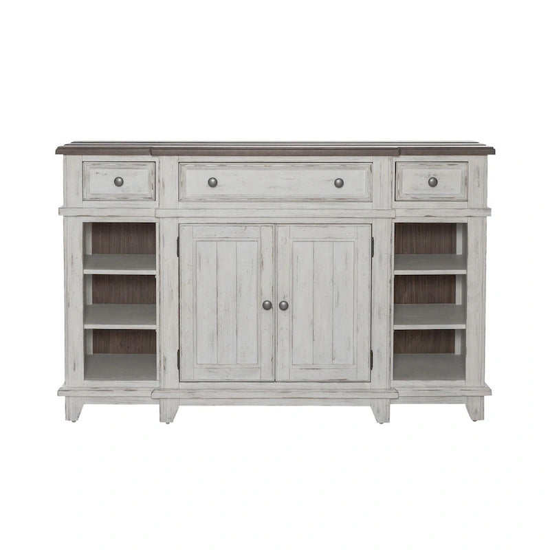 Breakfront Server in Distressed White or Grey