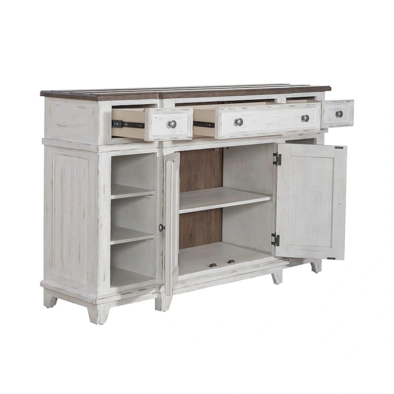 Breakfront Server in Distressed White or Grey