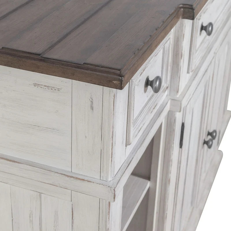 Breakfront Server in Distressed White or Grey