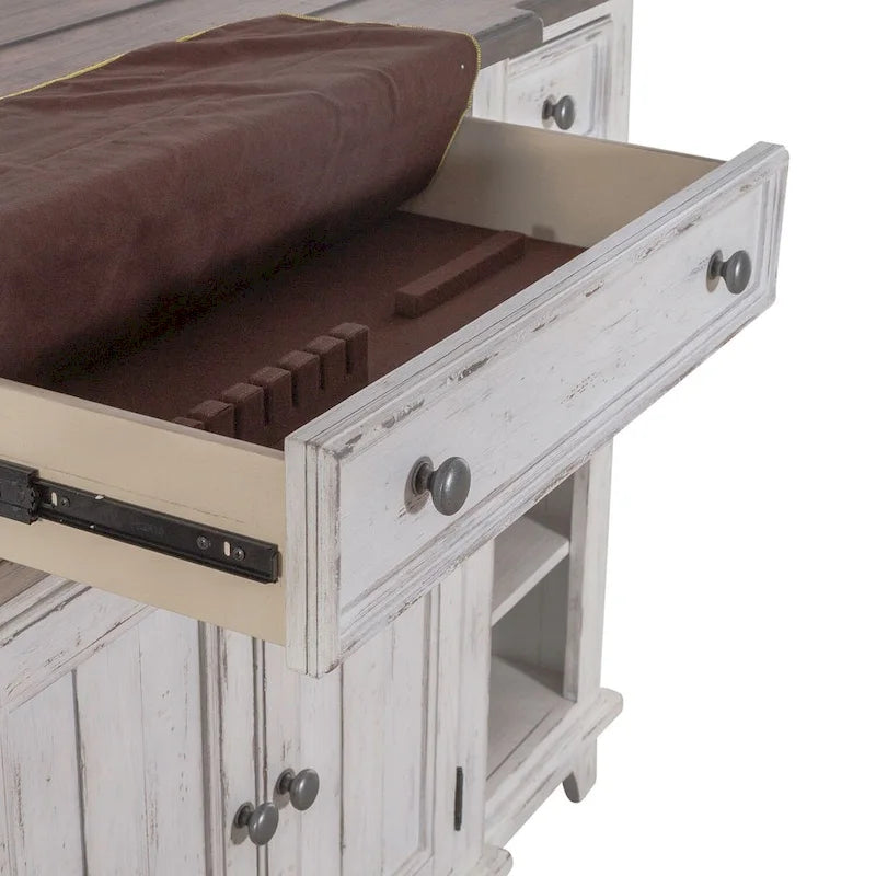 Breakfront Server in Distressed White or Grey