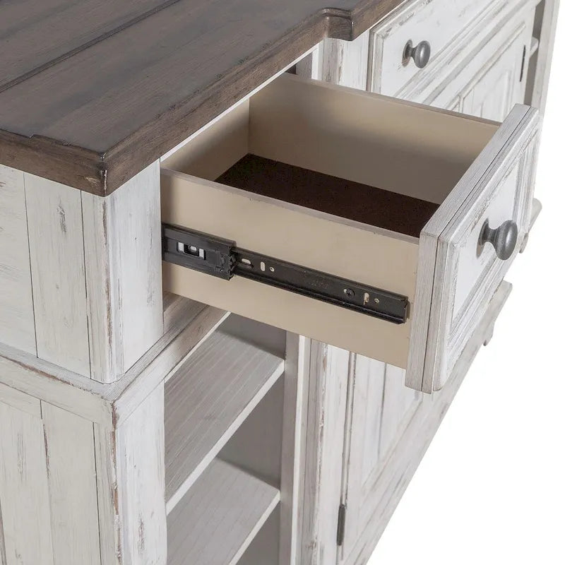 Breakfront Server in Distressed White or Grey