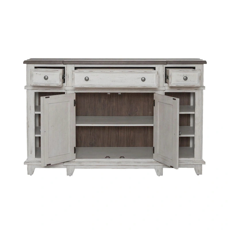 Breakfront Server in Distressed White or Grey