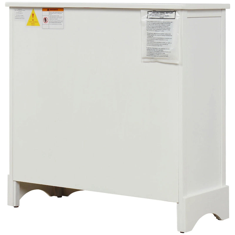 Solid Wood Storage Cabinet with Two Drawers and Four Rattan Basket No Assembly