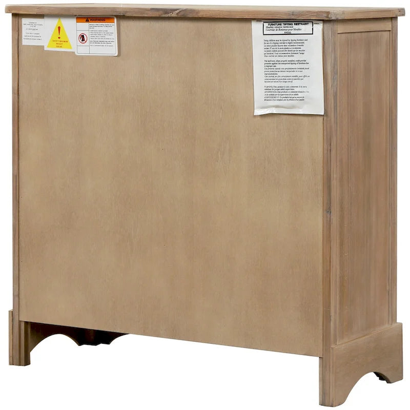 Solid Wood Storage Cabinet with Two Drawers and Four Rattan Basket No Assembly