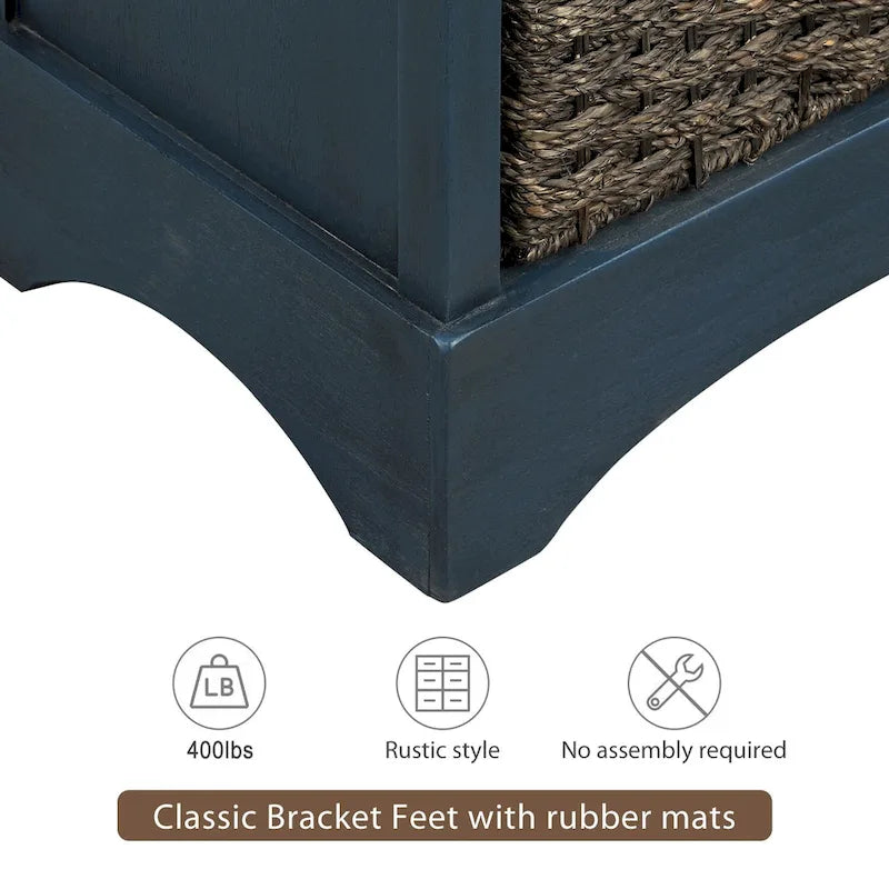 Solid Wood Storage Cabinet with Two Drawers and Four Rattan Basket No Assembly