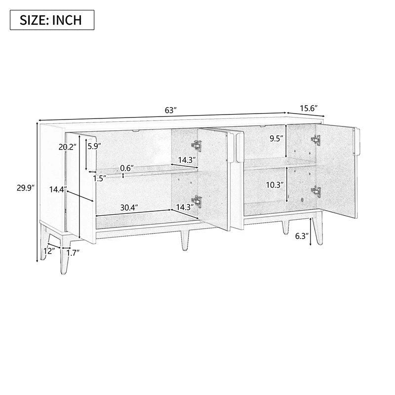 Storage Cabinet Sideboard Wooden Cabinet with 4 Doors for Hallway, Entryway, Living Room, Bedroom, Adjustable Shelf