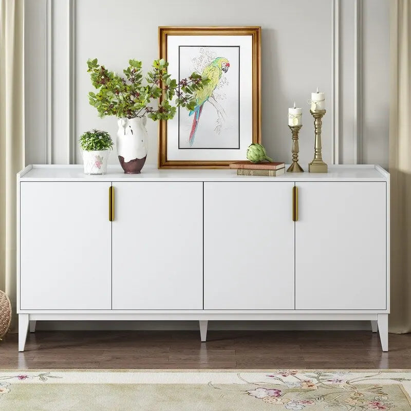 Storage Cabinet Sideboard Wooden Cabinet with 4 Doors for Hallway, Entryway, Living Room, Bedroom, Adjustable Shelf