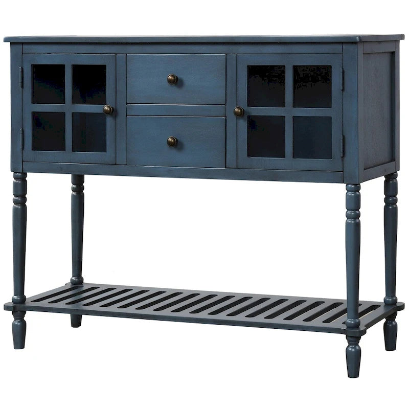 Sideboard Console Table with Bottom Shelf and Farmhouse Wood/Glass Buffet Storage Cabinet - 42L x 14W x 34.2H