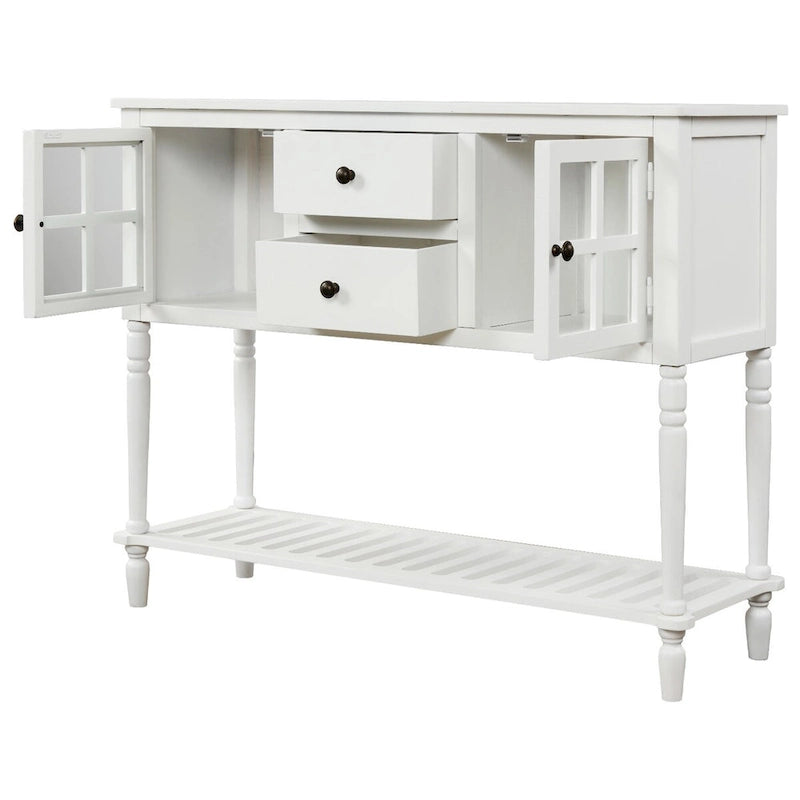 Sideboard Console Table with Bottom Shelf and Farmhouse Wood/Glass Buffet Storage Cabinet - 42L x 14W x 34.2H