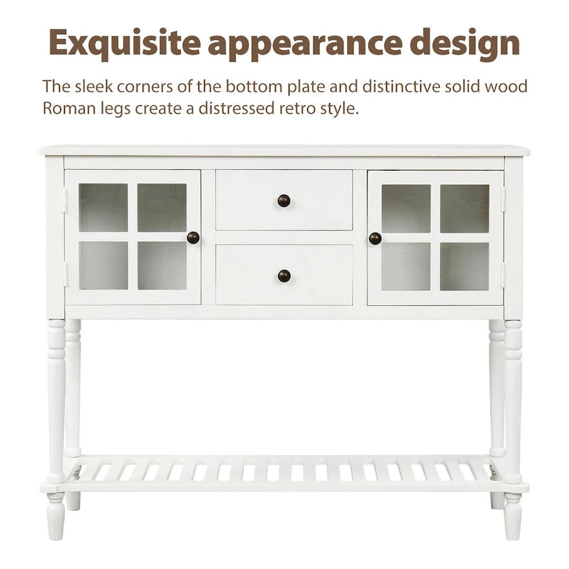 Sideboard Console Table with Bottom Shelf and Farmhouse Wood/Glass Buffet Storage Cabinet - 42L x 14W x 34.2H