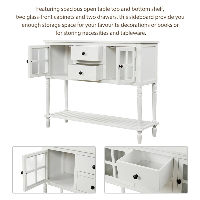 Sideboard Console Table with Bottom Shelf and Farmhouse Wood/Glass Buffet Storage Cabinet - 42L x 14W x 34.2H