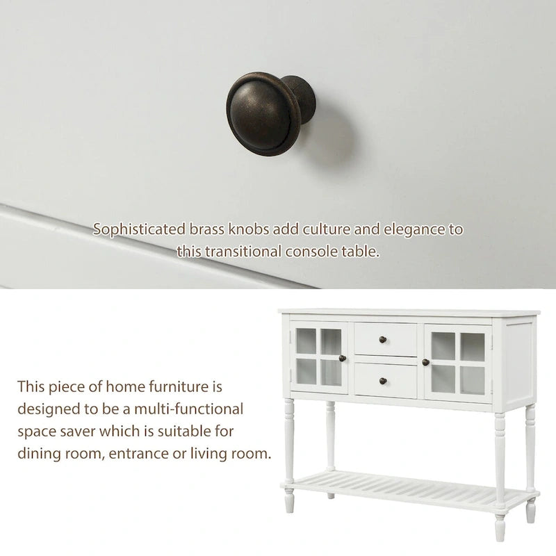 Sideboard Console Table with Bottom Shelf and Farmhouse Wood/Glass Buffet Storage Cabinet - 42L x 14W x 34.2H