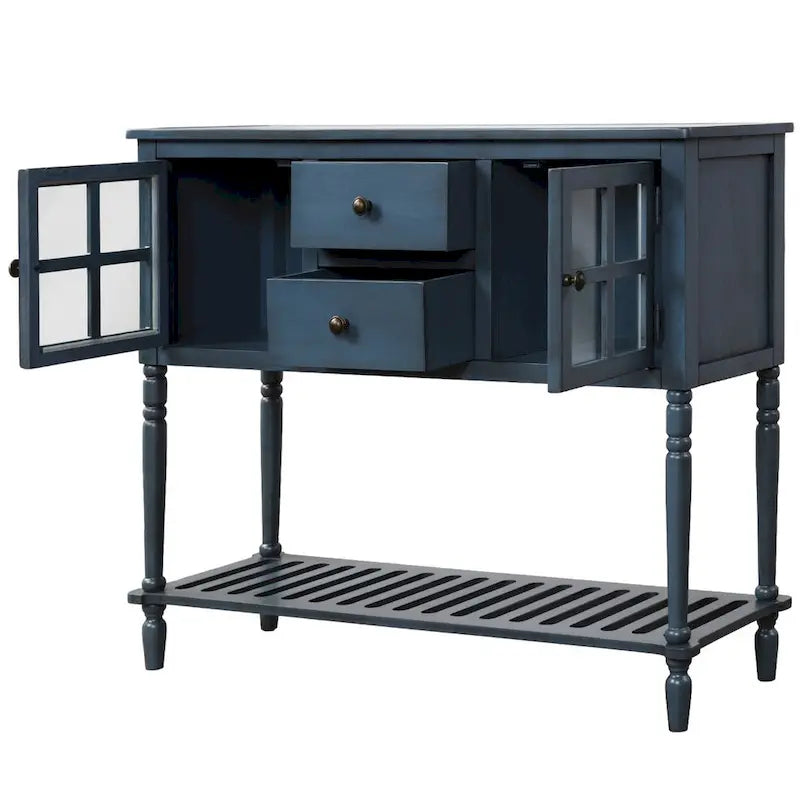Sideboard Console Table with Bottom Shelf and Farmhouse Wood/Glass Buffet Storage Cabinet - 42L x 14W x 34.2H