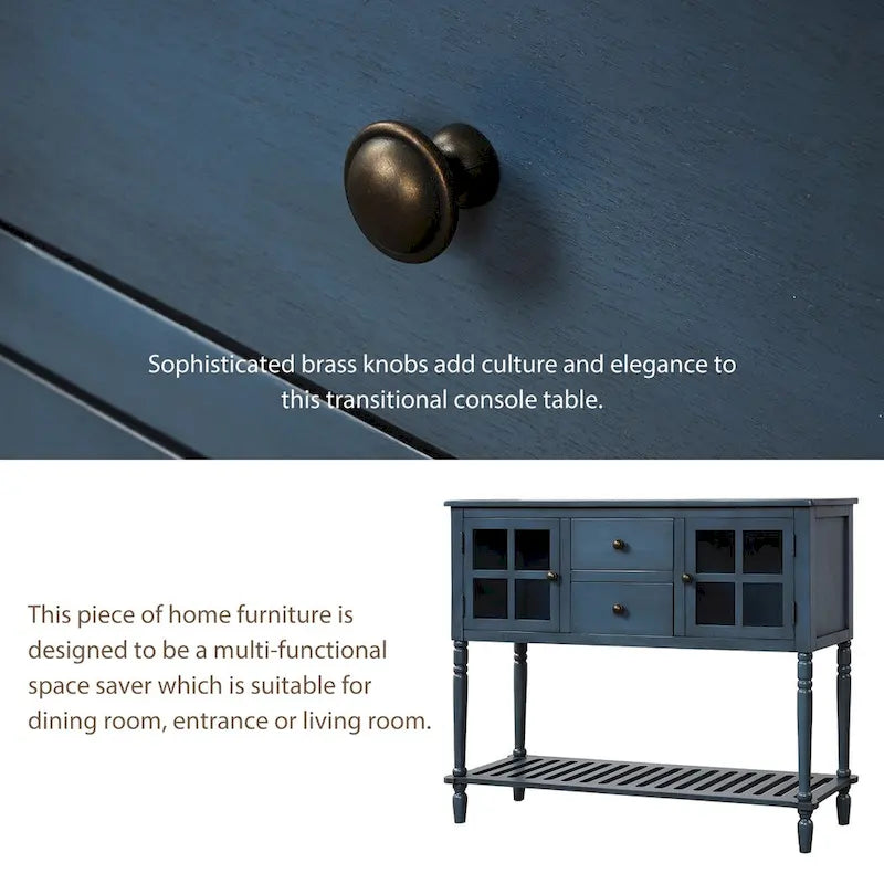 Sideboard Console Table with Bottom Shelf and Farmhouse Wood/Glass Buffet Storage Cabinet - 42L x 14W x 34.2H