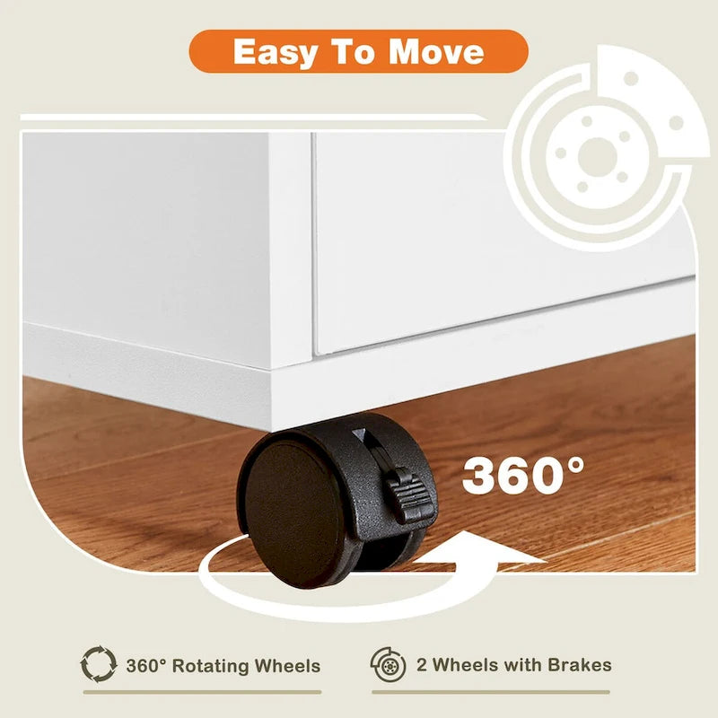 5 Drawer Chest - Storage Cabinets Dressers Wood Dresser Cabinet with Wheels Mobile Organizer Drawers for Office