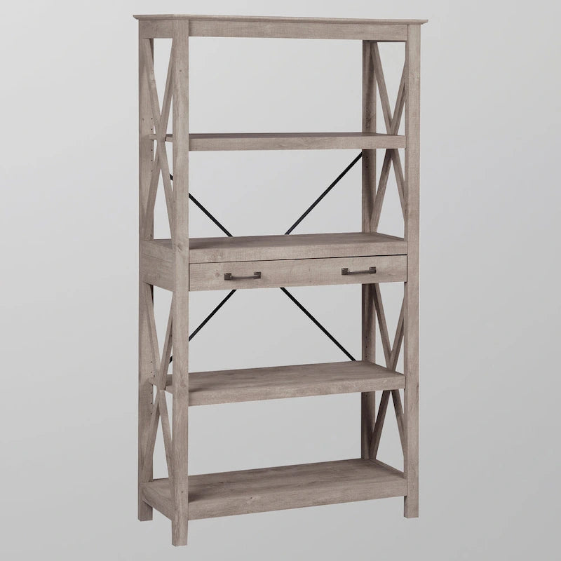 Transitional Four-Shelf Bookcase with 2 Drawers
