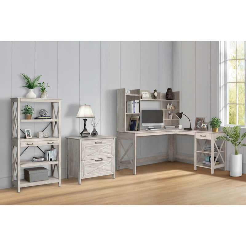 Transitional Four-Shelf Bookcase with 2 Drawers