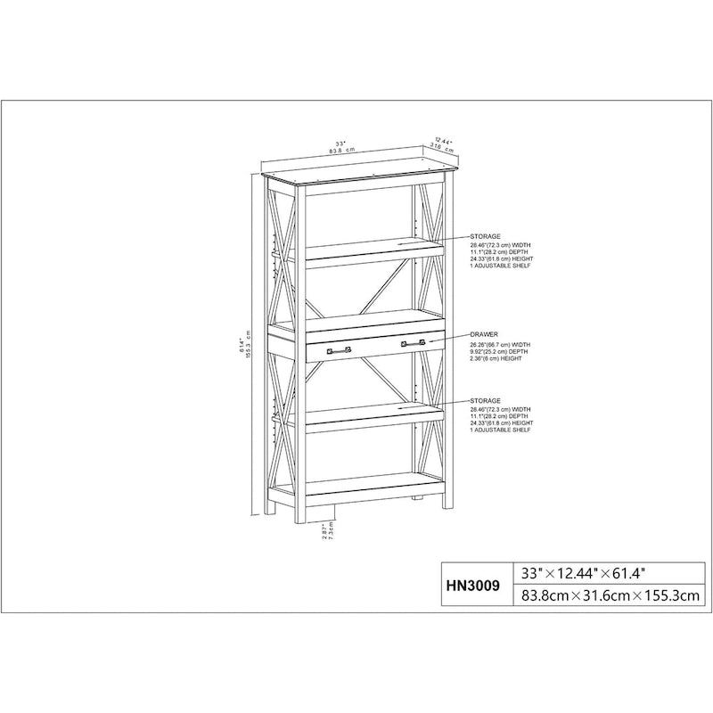 Transitional Four-Shelf Bookcase with 2 Drawers