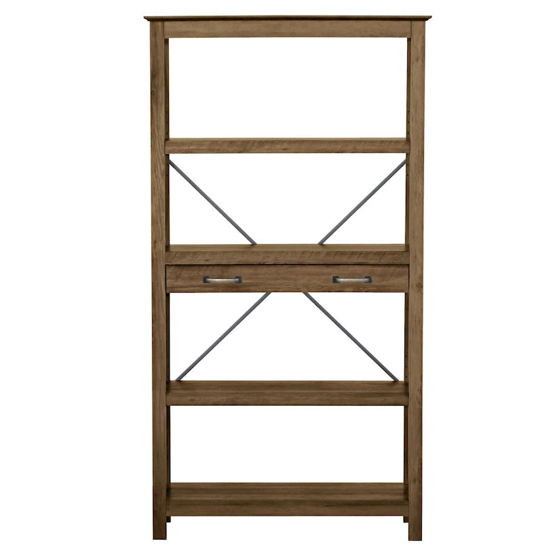 Transitional Four-Shelf Bookcase with 2 Drawers