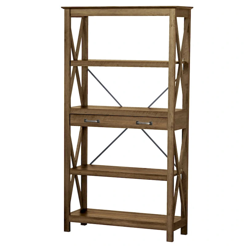 Transitional Four-Shelf Bookcase with 2 Drawers