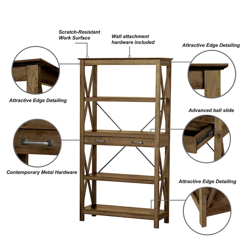 Transitional Four-Shelf Bookcase with 2 Drawers