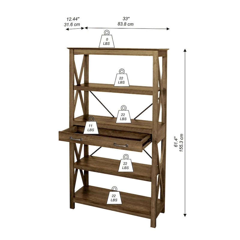 Transitional Four-Shelf Bookcase with 2 Drawers