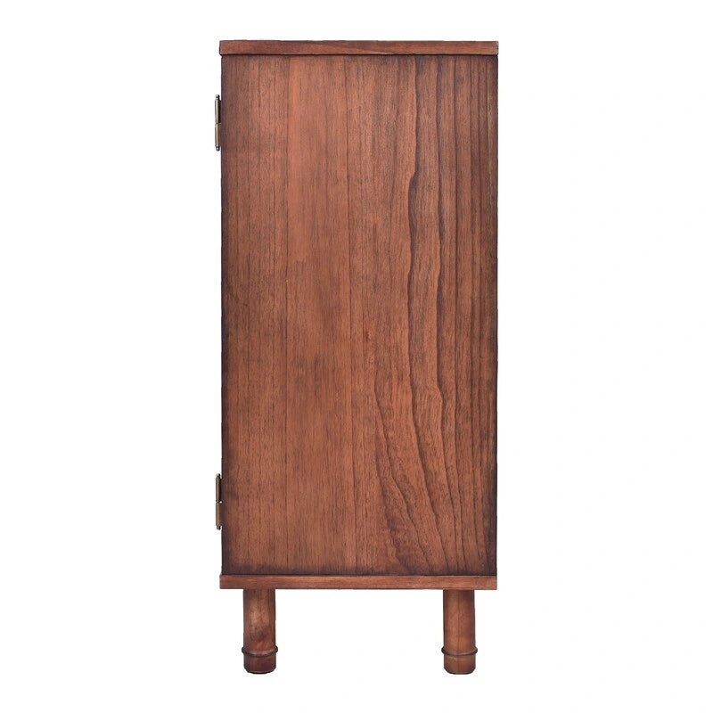 Brown 2-Door Cabinet with Rattan Panels and Adjustable Shelf