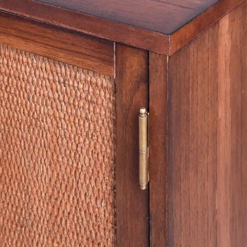 Brown 2-Door Cabinet with Rattan Panels and Adjustable Shelf