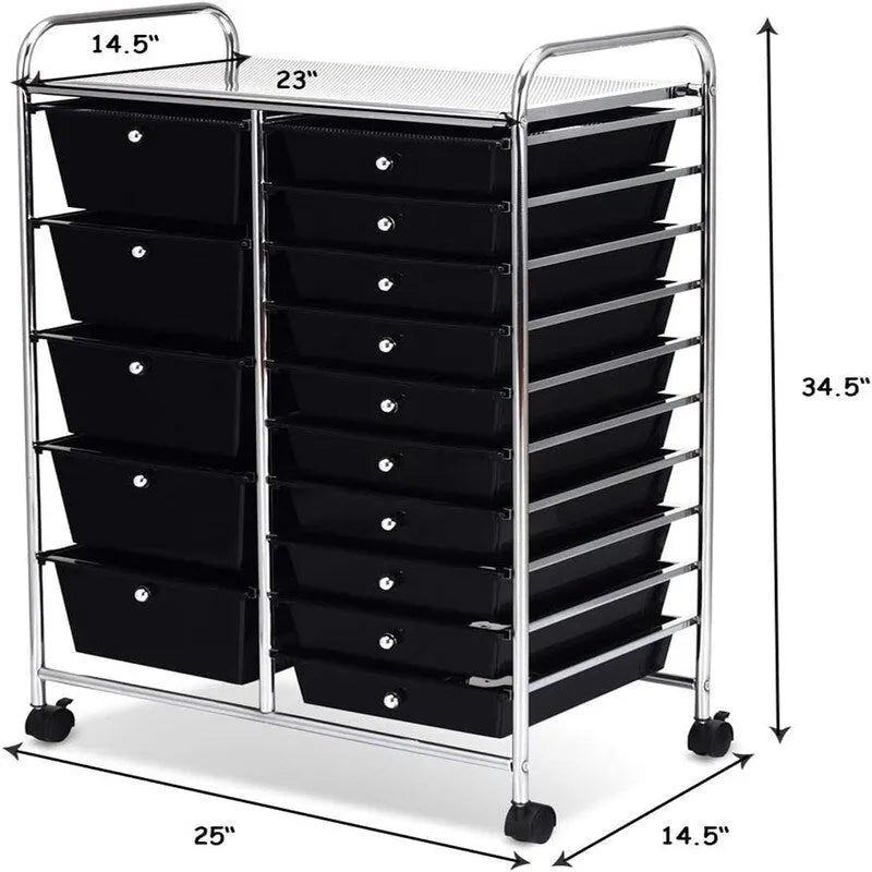 15 Drawer Rolling Storage Cart - 14.5D x 25W x 34.5H