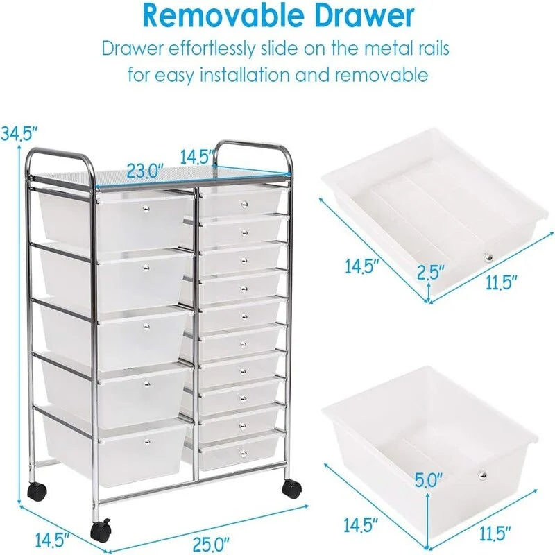 15 Drawer Rolling Storage Cart - 14.5D x 25W x 34.5H